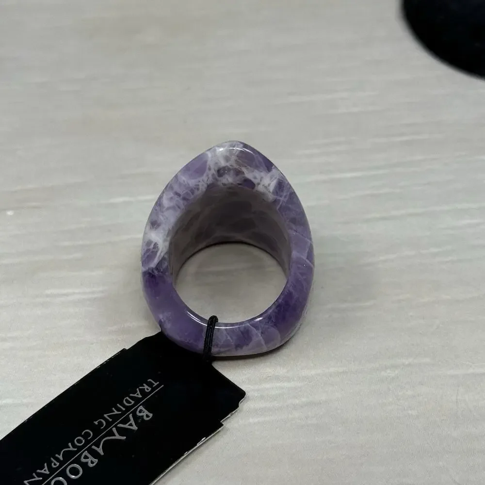 Chunky One Piece Purple Amethyst Raised Face Polished Stone Ring Size 8